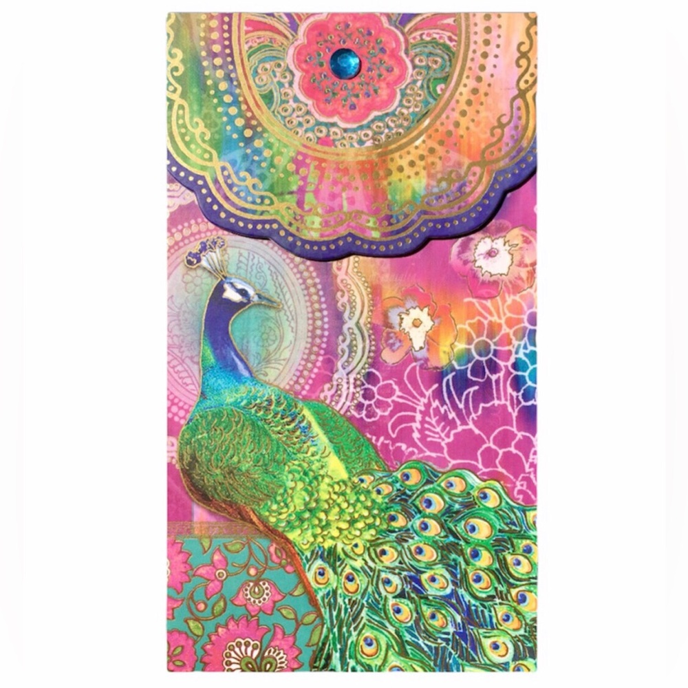 Punch Studio Boho Peacock Embellished Long Notepad (94027)